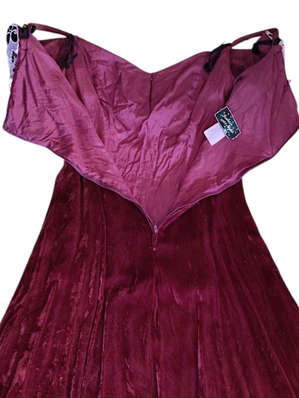 VTG 80s Burgundy Velvet Pink Brocade High Low Midi Prom Dress SZ 15/ 16 - Picture 12 of 13